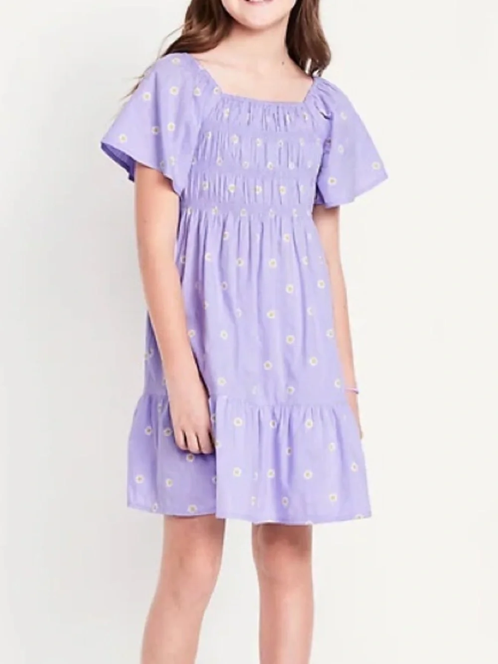 OLD NAVY Girls Flutter-Sleeve Fit & Flare Dress – Purple Daisy – Size XL (14–16)